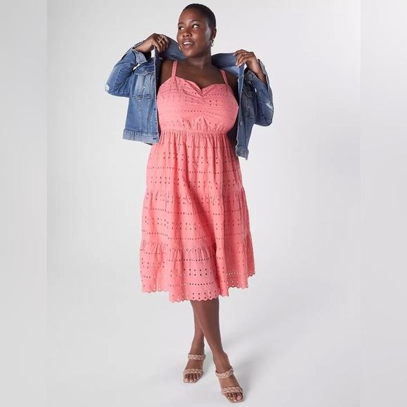 Lane Bryant Dresses & Skirts - Lane Bryant pink eyelet sweetheart midi dress size 14 feminine coquette colorful